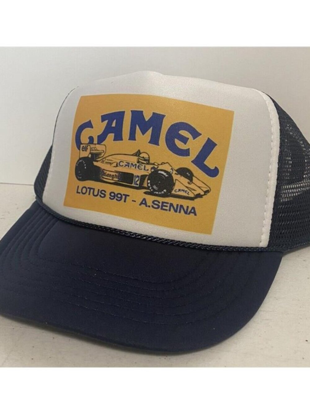 Vintage Camel Racing F1 Trucker Hat Navy Blue Ayrton Senna Lotus Snapback USA Pr